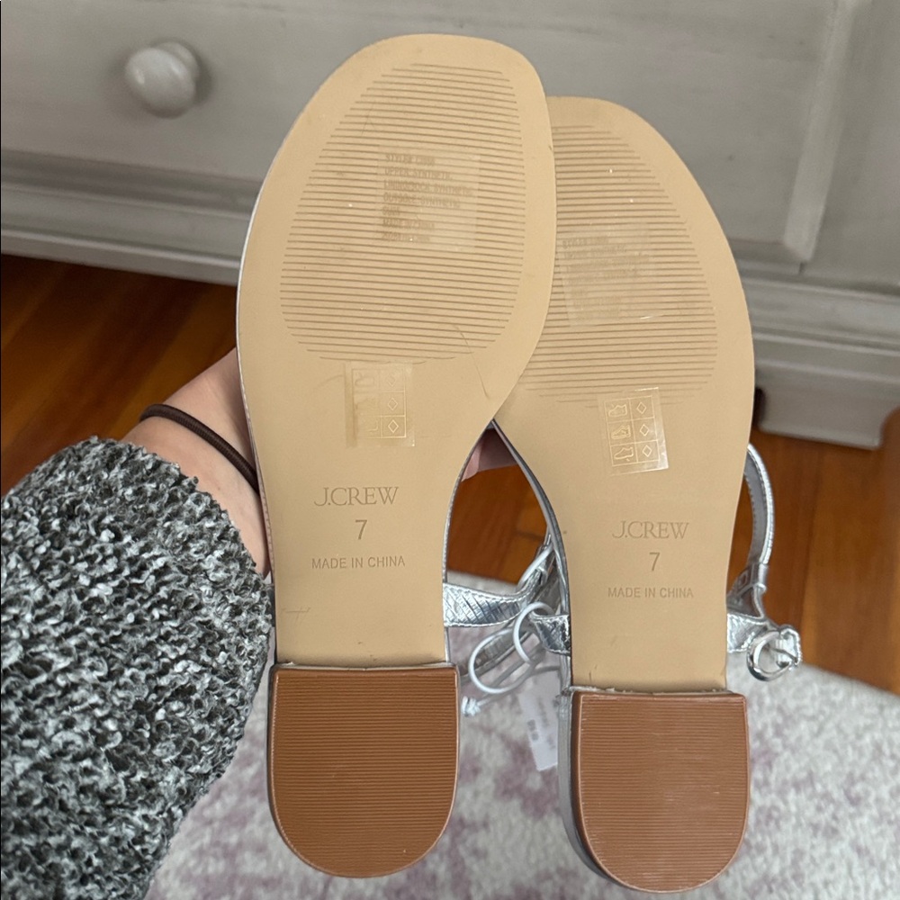 LAST CHANCE NWT J. Crew Factory Metallic Silver Ankle Strap Thong Sandals Size 7 - Picture 4 of 5